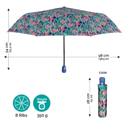 Ladies' automatic Open-Close umbrella Perletti Time 26254, Blue handle