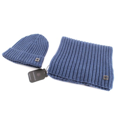 Set of men's wool scarf and hat Granadilla Top Wool Set 2, Blue