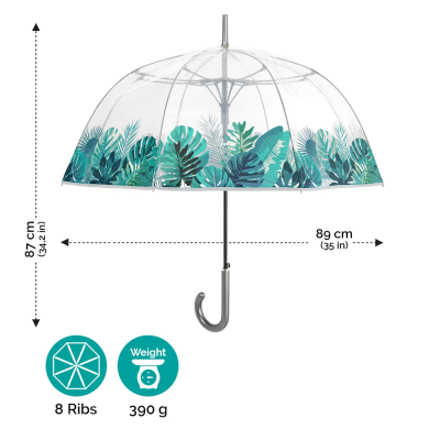 Ladies' automatic transparent golf umbrella Perletti Time 26271, Tropical Leaves