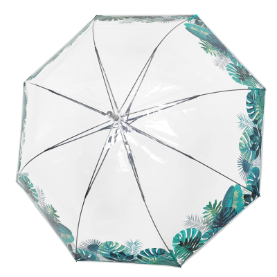 Ladies' automatic transparent golf umbrella Perletti Time 26271, Tropical Leaves