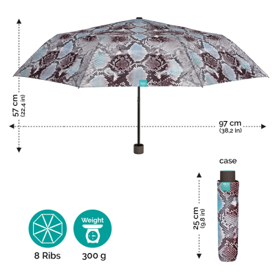 Дамски неавтоматичен чадър Perletti Time 26207, Питон/Син