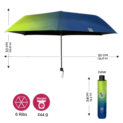 Дамски неавтоматичен лек чадър Perletti Trend 20303, Зелено-син
