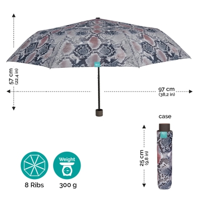 Дамски неавтоматичен чадър Perletti Time 26207, Питон/Кафяв