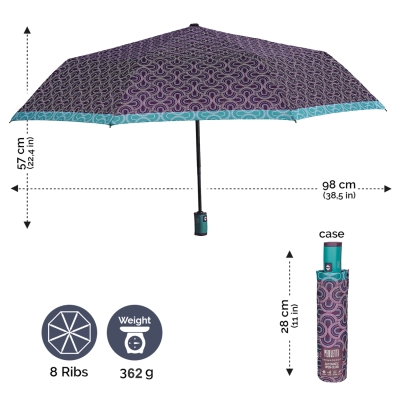 Дамски автоматичен Open-Close чадър Perletti Technology 21752, Тъмнолилав