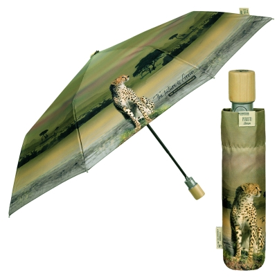 Дамски автоматичен чадър Perletti Green 19133, Савана Бежов/Зелен
