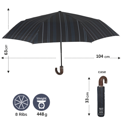 Мъжки автоматичен Open-Close чадър Perletti Technology 21710, Син