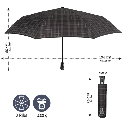 Мъжки автоматичен Open-Close чадър Perletti Technology 21713, Кафяво каре