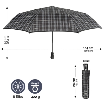 Мъжки автоматичен Open-Close чадър Perletti Technology 21713, Сиво каре