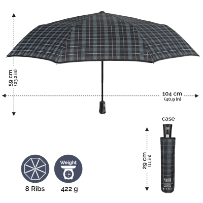 Мъжки автоматичен Open-Close чадър Perletti Technology 21713, Синьо каре