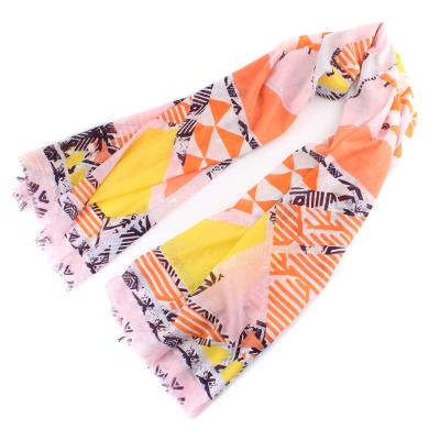 Дамски летен памучен шал HatYou SE0572, 110x180 см, Светлорозов/Многоцветен