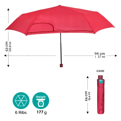 Ladies' manual Extraslim umbrella Perletti Time 26296, Red