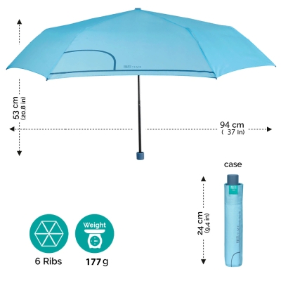 Дамски неавтоматичен Extraslim чадър Perletti Time 26296, Светлосин