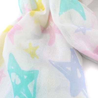 Детски памучен шал MESS SE0499, 50х160 см, Розови звезди