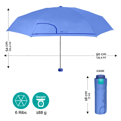 Mini umbrela de dama manuala Perletti Time 26295, Albastru-violet