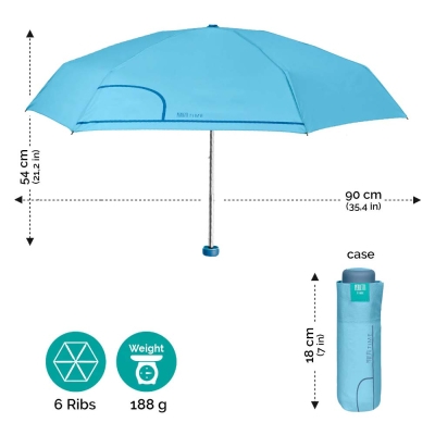 Mini umbrela de dama manuala Perletti Time 26295, Albastru deschis