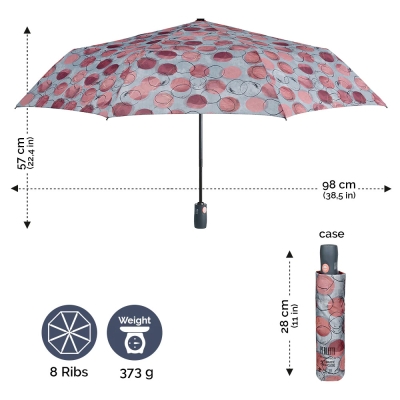 Дамски автоматичен Open-Close чадър Perletti Technology 21747, Розови точки