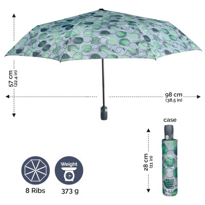 Дамски автоматичен Open-Close чадър Perletti Technology 21747, Зелени точки
