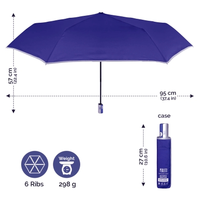 Дамски плосък автоматичен Open-Close чадър Perletti Technology 21725, Син