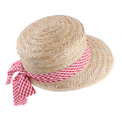 Дамска лятна сламена шапка HatYou CEP0425, Червено каре