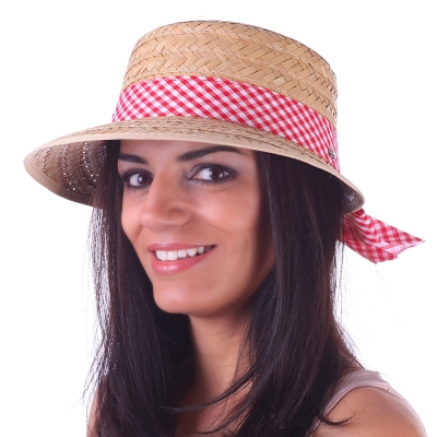 Дамска лятна сламена шапка HatYou CEP0425, Червено каре