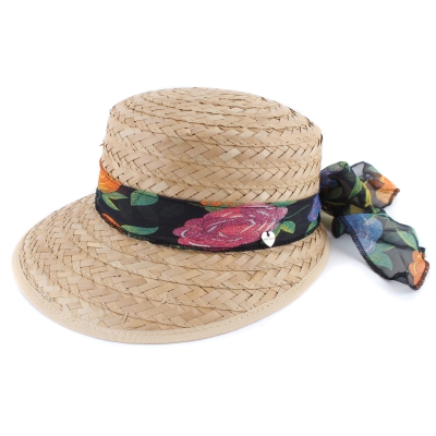Ladies' Straw Hat HatYou CEP0425, Navy Blue Ribbon