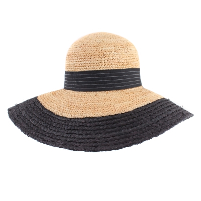 Pălărie din rafie cu boruri late pentru femei Fratelli Mazzanti FM 8135, Natural/Negru
