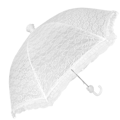 Автоматичен булчински чадър от бяла дантела и тюл Perletti 11228