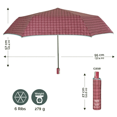 Компактен автоматичен Open-Close чадър Perletti Technology 21749, Бордо/Цикламен