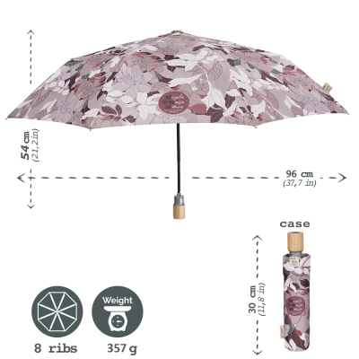 Ladies automatic umbrella Perletti Green 19135, Magnolia/Purple