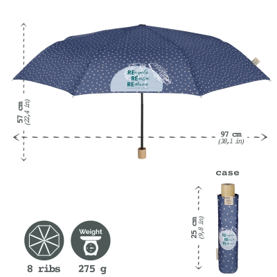 Umbrela manuala pentru femei Perletti Green 19113, Albastru