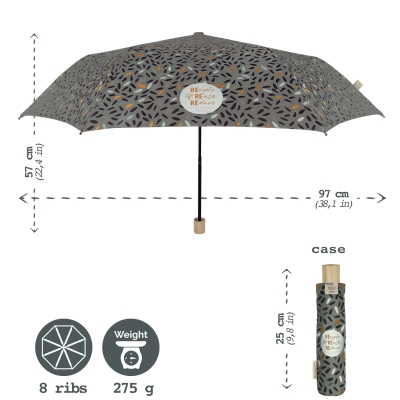 Дамски неавтоматичен чадър Perletti Green 19106, Сив