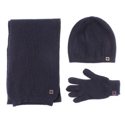 Granadilla JG5190&5191&5192 Men's Wool & Cashmere Scarf, Hat & Gloves Set, Navy Blue