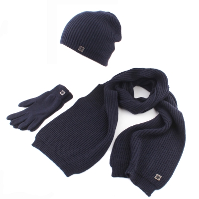 Granadilla JG5190&5191&5192 Men's Wool & Cashmere Scarf, Hat & Gloves Set, Navy Blue