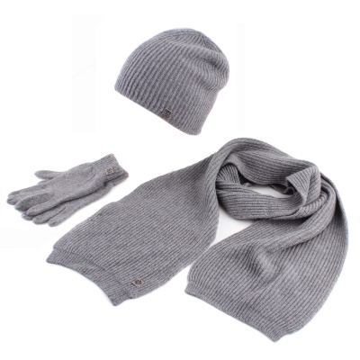 Set of men's scarf, hat and gloves made of wool and cashmere Granadilla JG5190 & 5191 & 5192, Grey melange