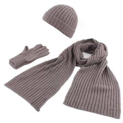Set of men's woolen scarf, hat and gloves JailJam Top Wool Set, Mud