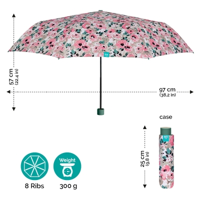Дамски неавтоматичен чадър Perletti Time 26304, Розови цветя