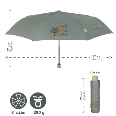 Дамски неавтоматичен чадър Perletti Green 19118, Сиво-зелен