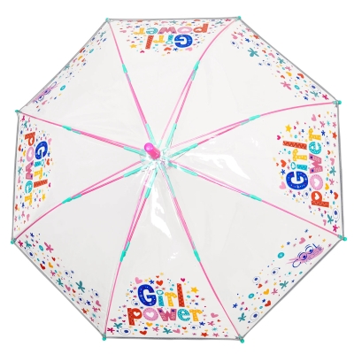 Детски автоматичен чадър Perletti CoolKids Girl Power 15608, Прозрачен
