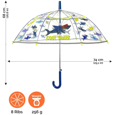 Umbrela pentru copii Perletti CoolKids Cool Shark 15609, Transparent