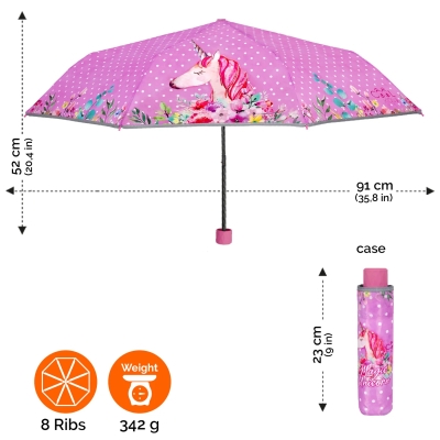 Umbrelă pliabilă pentru copii Perletti CoolKids Unicorn 15624, Mov