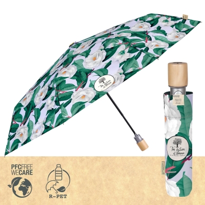 Ladies automatic umbrella Perletti Green 19149, Camellias