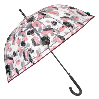 Ladies' Transparent Automatic Golf Umbrella Perletti Time 26390, Transparent/ leaves