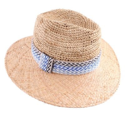 Pălărie Rafia Fedora de vară Fratelli Mazzanti FM 8681, Natural/Panglică albastră