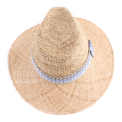 Pălărie Rafia Fedora de vară Fratelli Mazzanti FM 8681, Natural/Panglică albastră