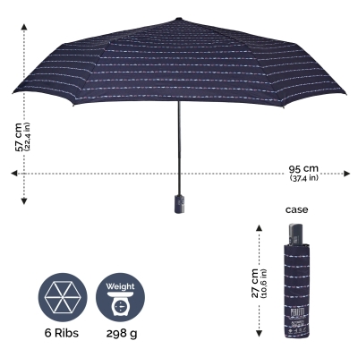 Дамски плосък автоматичен Open-Close чадър Perletti Technology 21783, Лилав на райета