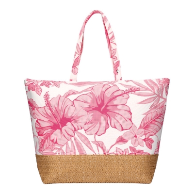 Плажна дамска чанта HatYou BP0290, Бял/Розови цветя
