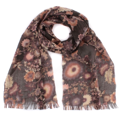 Wool scarf Pulcra Fiori N, 34x202  cm, Brown