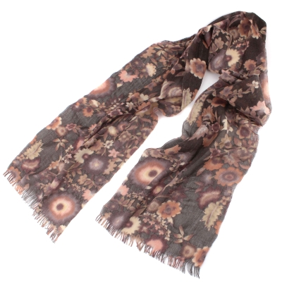 Wool scarf Pulcra Fiori N, 34x202  cm, Brown