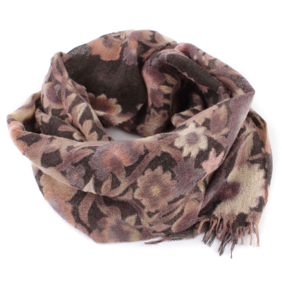 Wool scarf Pulcra Fiori N, 34x202  cm, Brown