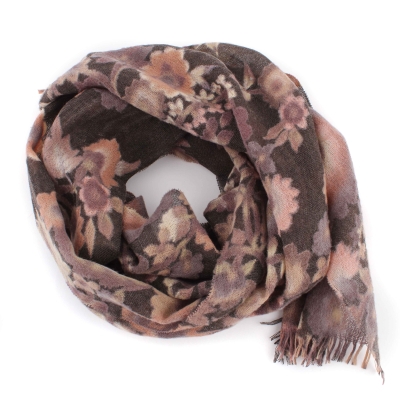 Wool scarf Pulcra Fiori N, 34x202  cm, Brown